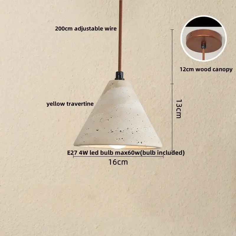 Beige textured yellow travertine pendant lamp with 200cm adjustable wire and copper canopy by DecorBites LED pendant