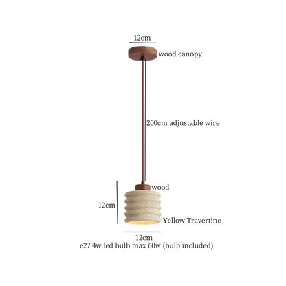 Decorbites led pendant lamp yellow travertine with wooden canopy and adjustable wire nordic minimalism hanging light