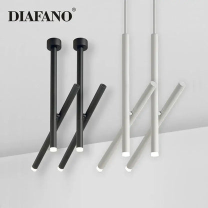 Modern minimalist DecorBites LED pendant light in black and white with adjustable cylindrical rods for living room use