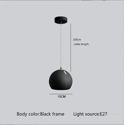 Black spherical matte finish DecorBites LED pendant light with 100cm cable length for modern interior lighting