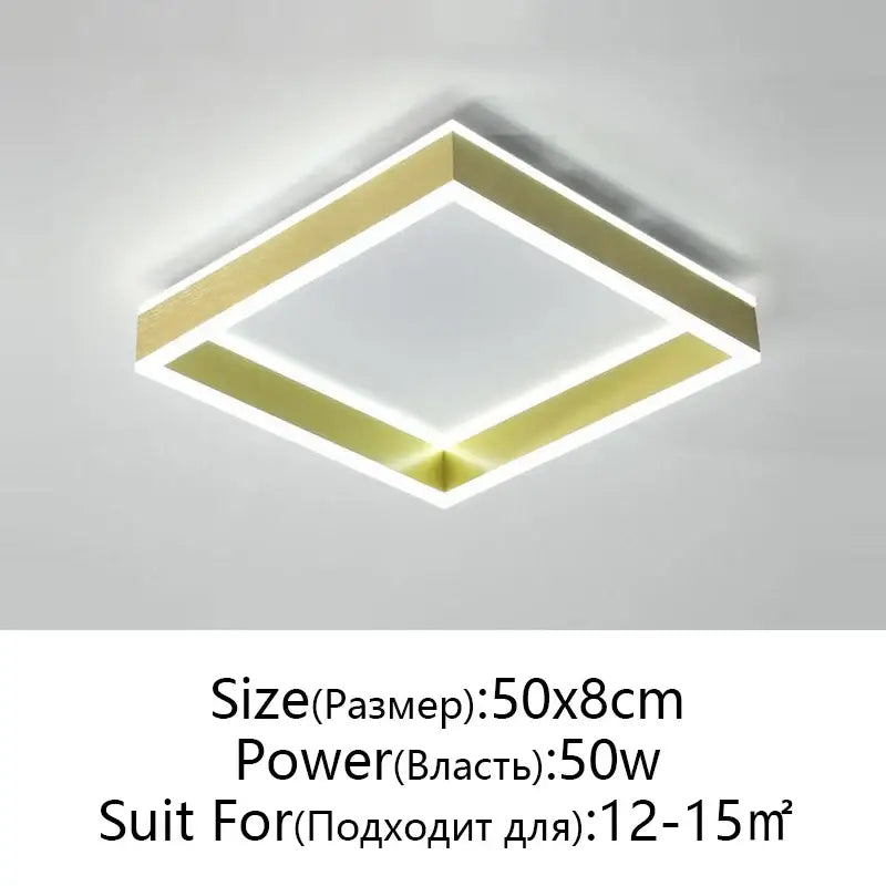 Modern square decorbites led pendant light ceiling lamp with gold metallic frame and bright white led illumination