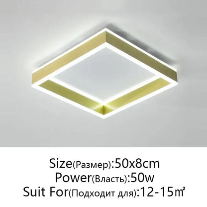 Modern square decorbites led pendant light ceiling lamp with gold metallic frame and bright white led illumination