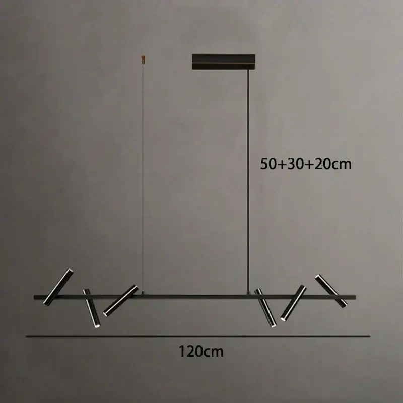 Decorbites led pendant light chandelier featuring modern black minimalist horizontal bar with angled cylindrical fixtures