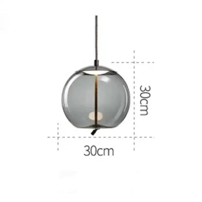 DecorBites led pendant light with a 30cm translucent gray glass globe and black rod for modern living room lighting