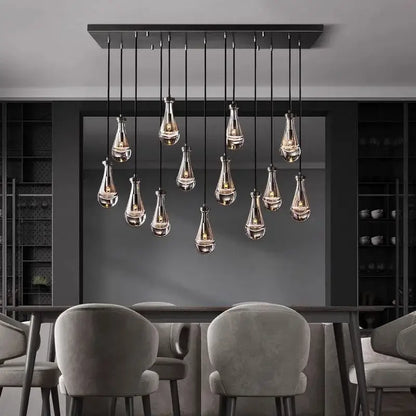 Modern black rectangular decorbites led pendant chandelier with teardrop glass pendant lights for indoor lighting