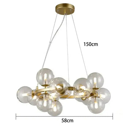 Gold-toned DecorBites led pendant light with clear glass globe bulbs in a circular cluster for modern home decor