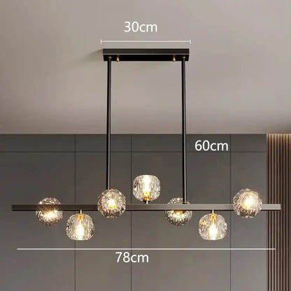 Modern black metal decorbites led pendant chandelier with five faceted crystal globe lights for indoor lighting