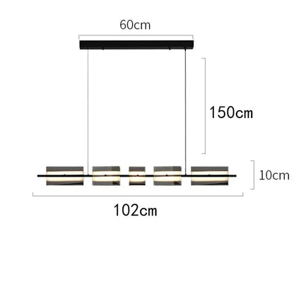 Modern black rectangular decorbites led pendant light with five illuminated glass panels for indoor lighting