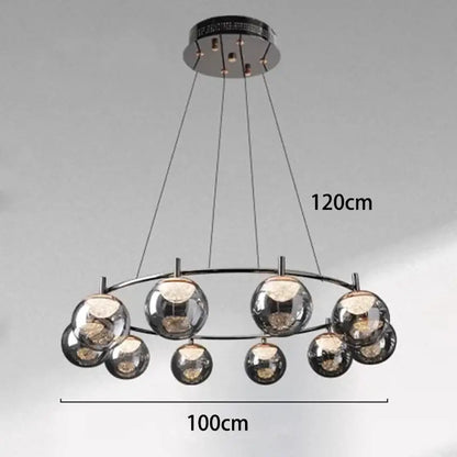 Modern chrome-finished DecorBites LED pendant light chandelier with circular frame and glass globe bulbs for indoor lighting