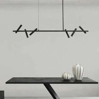 Black minimalist decorbites led pendant light with angular branch-like arms and sleek cylindrical fixtures for indoor lighting