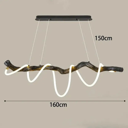 A decorbites led pendant light chandelier with a dark textured branch body and glowing white led strips for modern decor