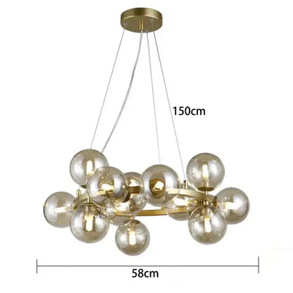 Decorbites led pendant brass finished cluster chandelier with smoked glass globes for modern living and dining rooms