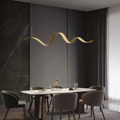 Golden wavy decorbites led pendant light fixture designed for modern living and dining room decor pendant lights