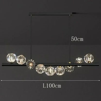 Modern black metal decorbites led pendant light chandelier with clear crystal globe pendants for living and dining rooms