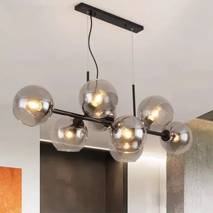 Modern black metal DecorBites LED pendant light with six smoked glass globe shades for living room lighting