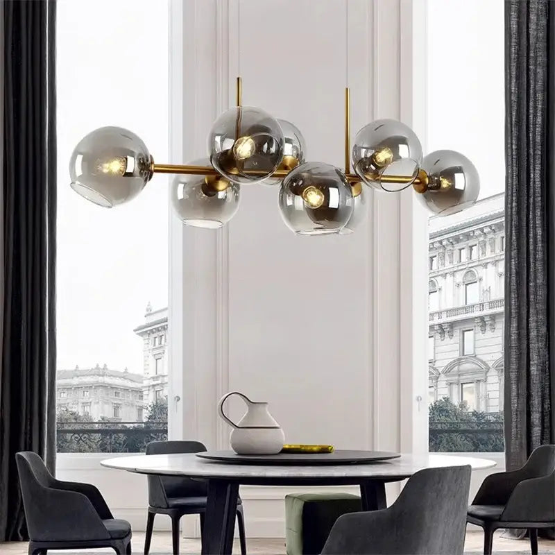 Modern brass and smoked glass globe pendant light fixture by DecorBites LED pendant light for living and dining rooms