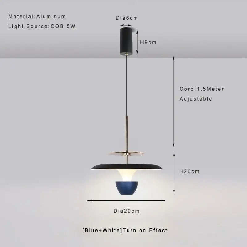 Modern minimalist decorbites led pendant light with black gold aluminum frame and blue-white cob led bulb for kitchen dining bedroom