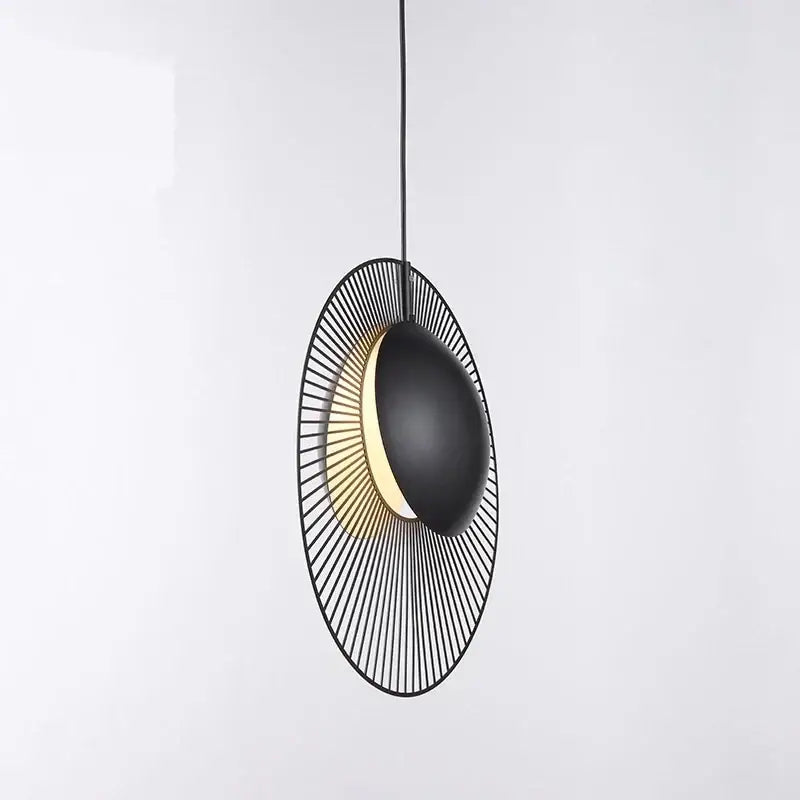 DecorBites™ led pendant light featuring a black and gold circular wireframe design for loft bedroom decor