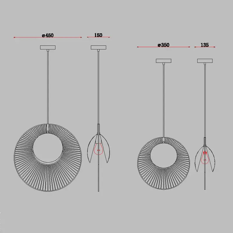 Modern circular DecorBites LED pendant light with metallic radial spoke design in two sizes for loft bedroom decor
