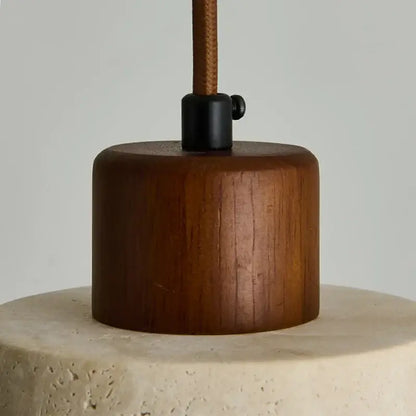 DecorBites™ modern wood pendant light fixture with warm-toned wooden cylindrical base and black metal fitting
