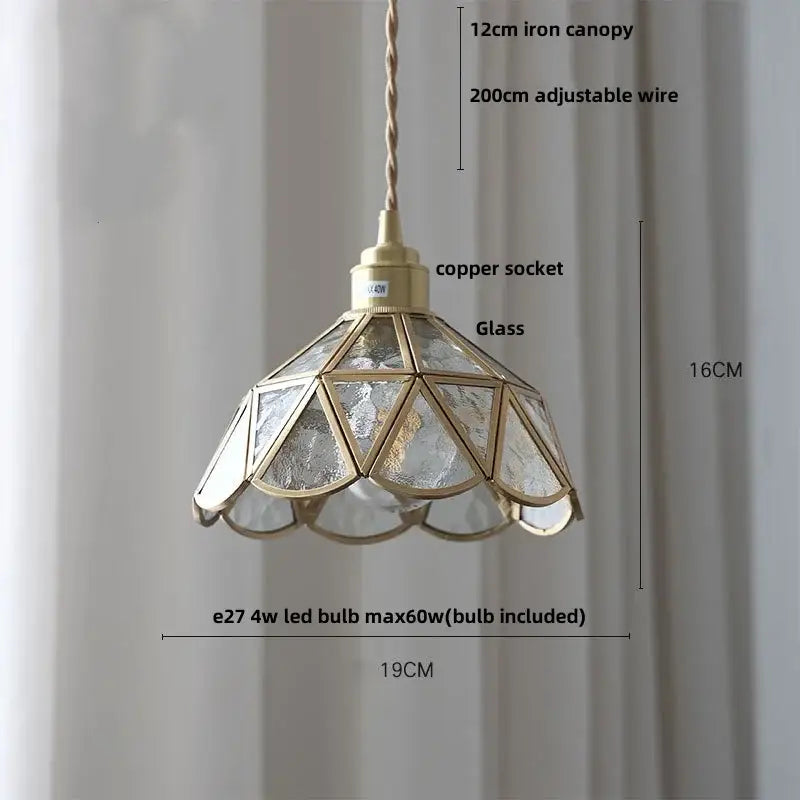 Vintage-style decorbites led pendant light with brass metal frame and textured glass panels for modern living room decor