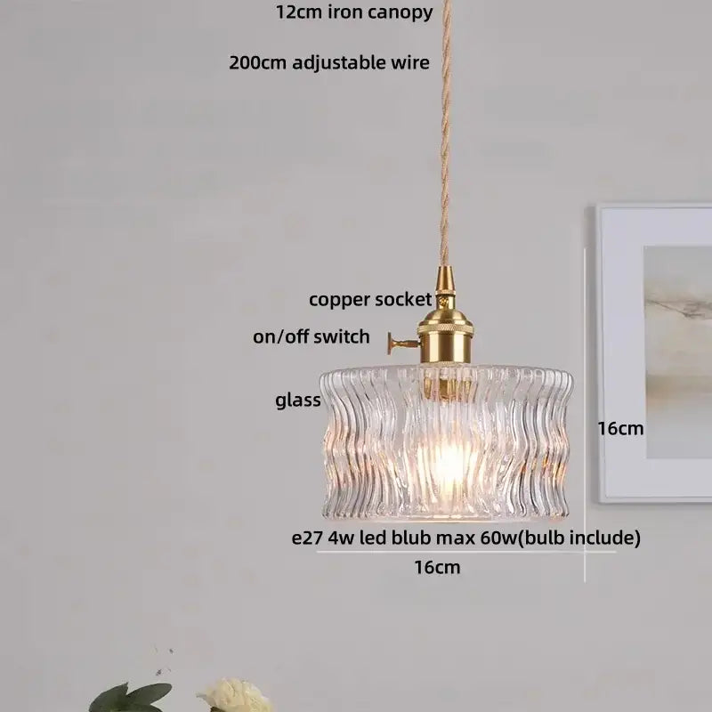 Clear glass pendant light with textured wavy design and brass-colored metal by decorbites led pendant light fixture