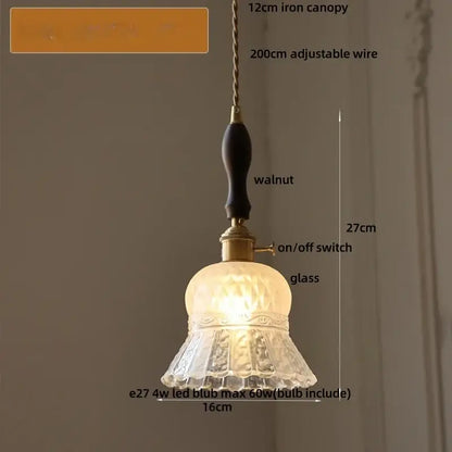 Vintage-style decorbites led pendant light with frosted glass shade and dark walnut wooden handle modern nordic lamp