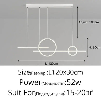 Modern white DecorBites LED pendant light with geometric circular and linear design for indoor dining and kitchen use