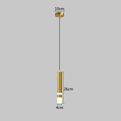 Gold-toned DecorBites LED pendant light with cylindrical frosted glass accent for modern minimalist interiors