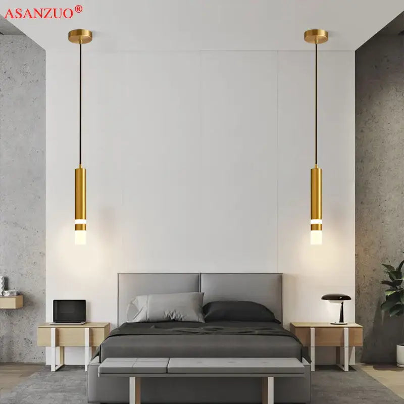 Gold-finished decorbites led pendant light with cylindrical design for restaurant coffee bar and living room lighting