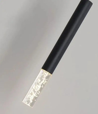 Black cylindrical decorbites led pendant light with clear bubble-filled glass base for restaurant and living room use