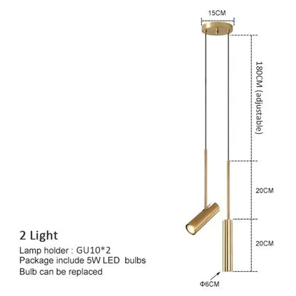 Decorbites led pendant light with gold finish and two adjustable gu10 led bulbs in minimalist cylindrical design