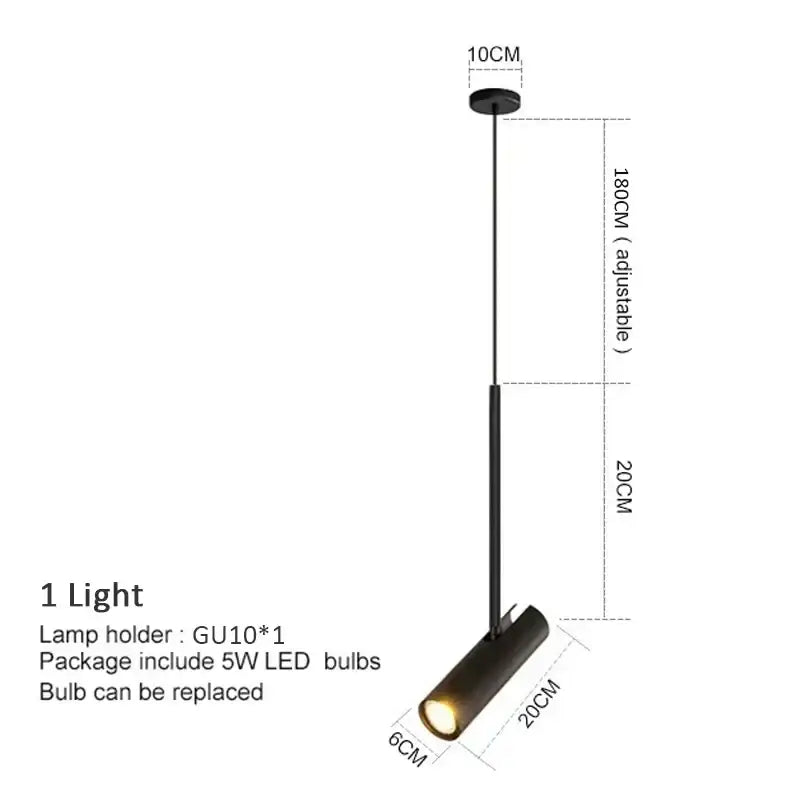 Black cylindrical decorbites led pendant light with adjustable height and gu10 lamp holder for bedroom and kitchen