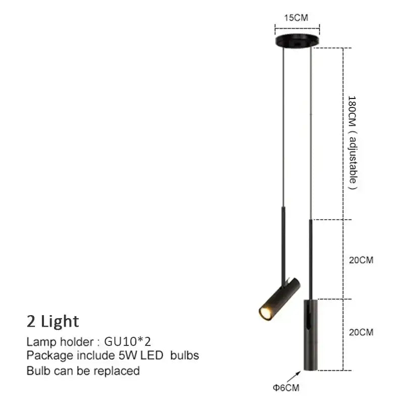 Modern black decorbites led pendant light with two adjustable gu10 led bulbs and sleek cylindrical design for dining room