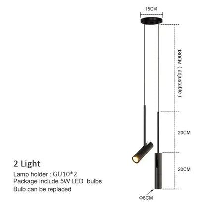 Modern black decorbites led pendant light with two adjustable gu10 led bulbs and sleek cylindrical design for dining room