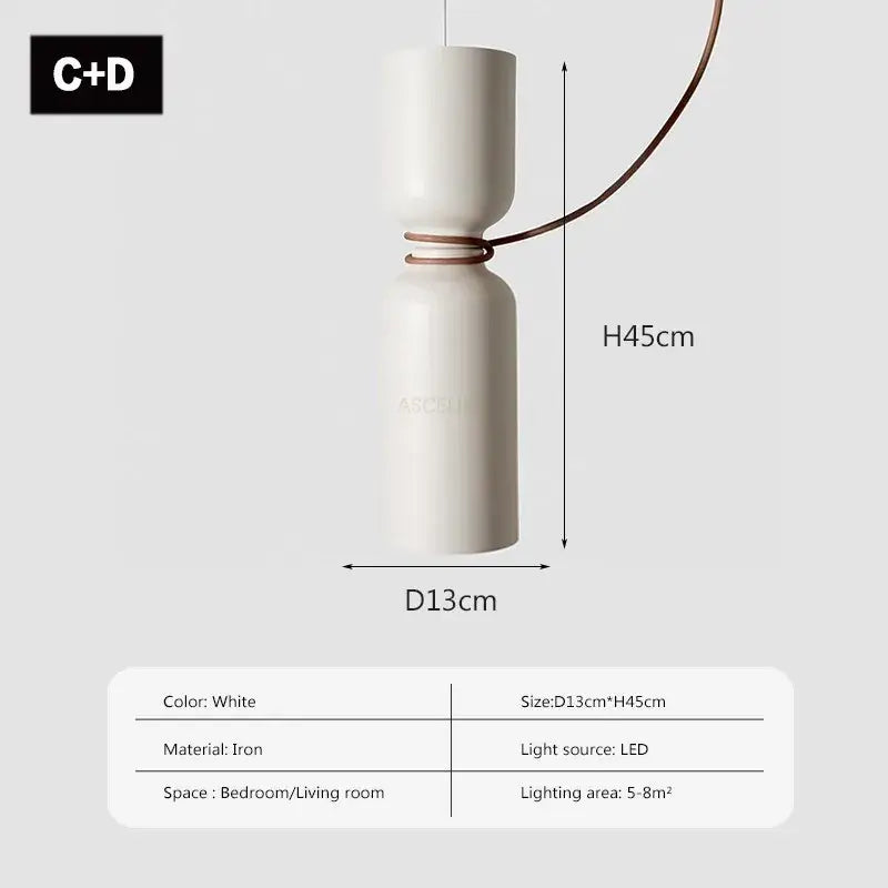 White iron DecorBites led pendant light with sleek cylindrical design and copper wire accent for bedroom and bars