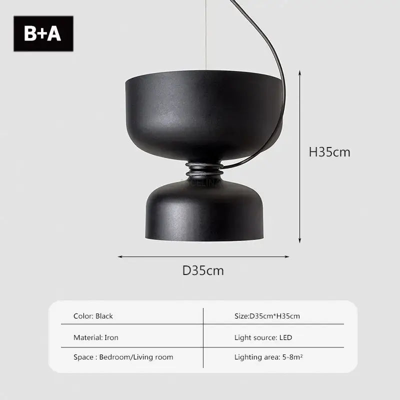 Black iron DecorBites led pendant light with two stacked bowl-shaped shades for bedroom and living room lighting