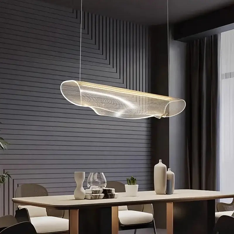 Modern minimalist decorbites led pendant light with translucent wave-shaped design and warm led illumination for living room