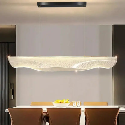 Modern minimalist decorbites led pendant light with wave-like translucent acrylic body and black ceiling mount for living rooms