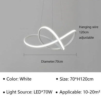 White decorbites led pendant light featuring a sleek modern infinity-loop design for living and dining spaces