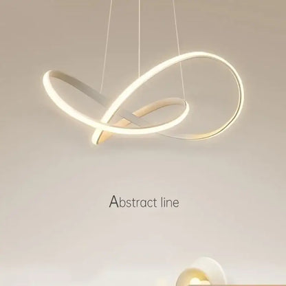 Modern minimalist DecorBites led pendant light with two interlocking white acrylic rings for living and dining decor