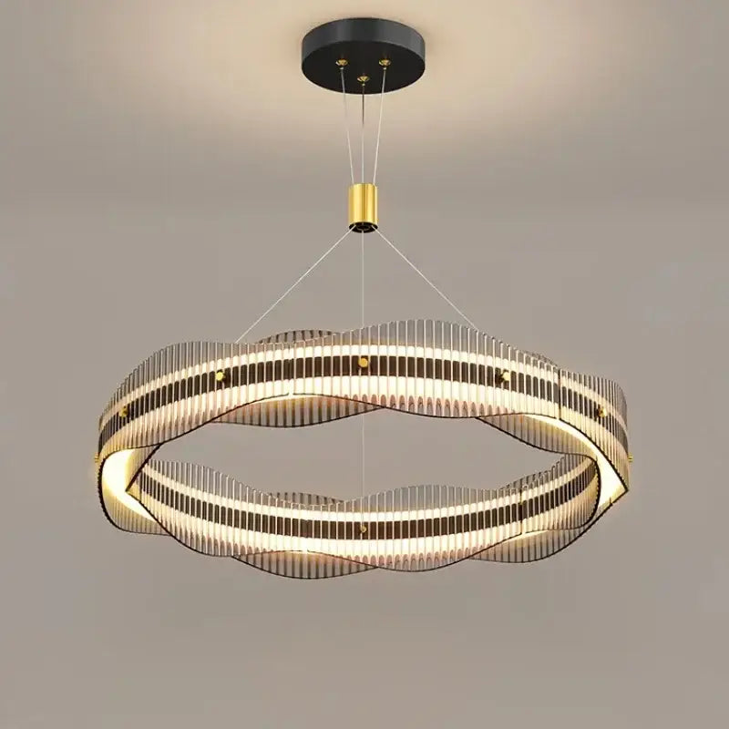 Modern double-ring decorbites led pendant light with wavy translucent glass panels and warm led lighting for multiple rooms