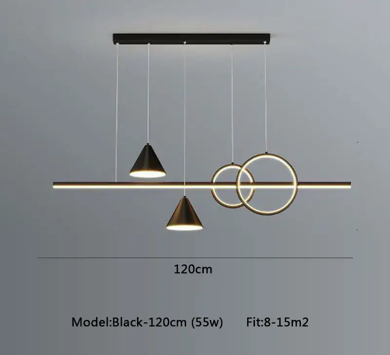 Modern black and gold geometric pendant light with intersecting circles and cones decorbites led pendant for dining room