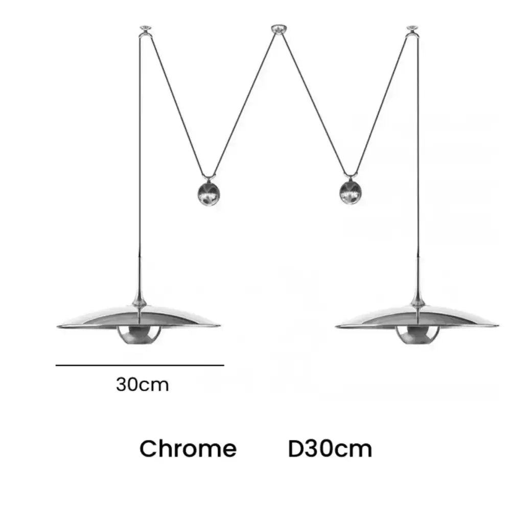 Chrome finished decorbites led pendant light with disc-shaped shade and adjustable m-shaped chain for bedroom and dining room
