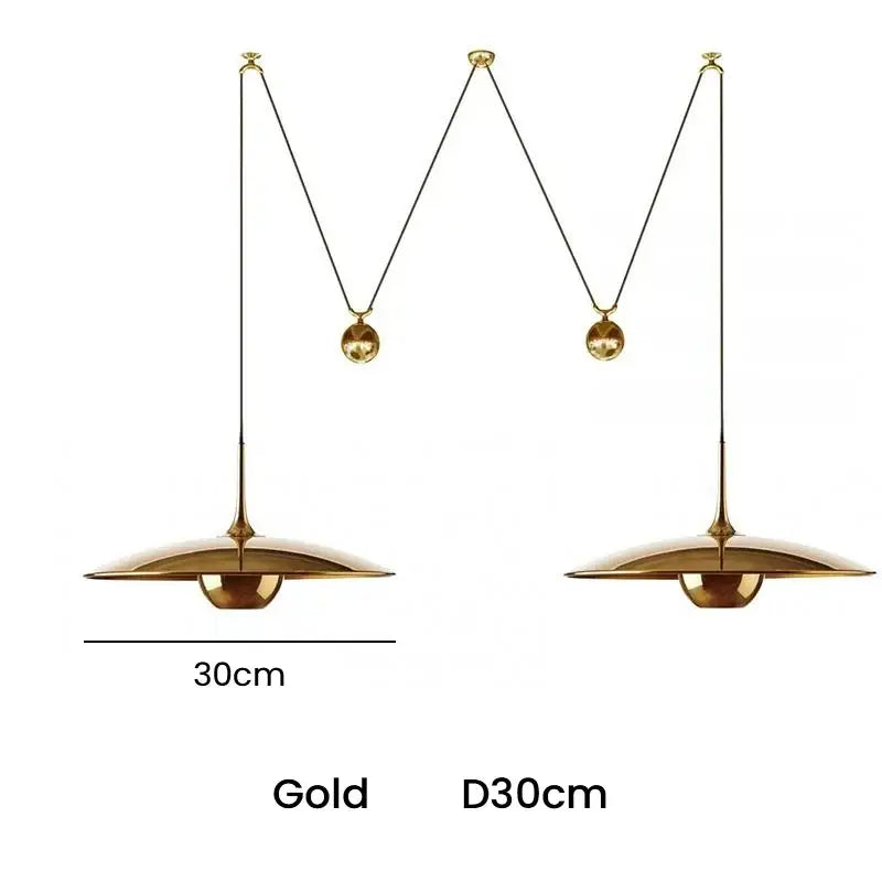 Gold-colored sleek decorbites led pendant light with curved design and adjustable hanging for bedroom and dining room