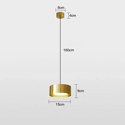 Gold-finished cylindrical decorbites led pendant light with sleek modern design 160cm hanging length for living spaces