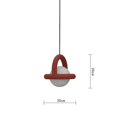 A minimalist red and white decorbites led pendant light with acrylic ball and metal wire for dining room and kitchen use