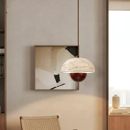 Decorbites led pendant featuring a textured off-white marble dome shade and deep burgundy base for pendant lights bar decor
