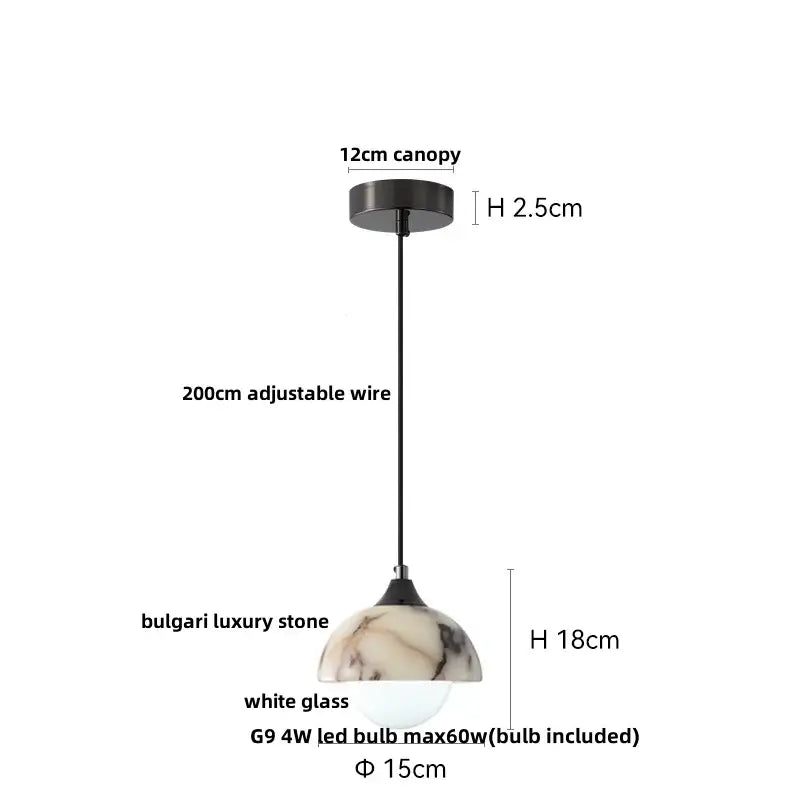 DecorBites led pendant featuring a sleek black steel frame and marble-patterned glass shade for elegant lighting