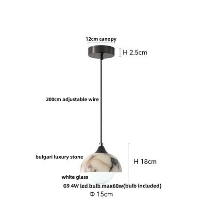 DecorBites led pendant featuring a sleek black steel frame and marble-patterned glass shade for elegant lighting